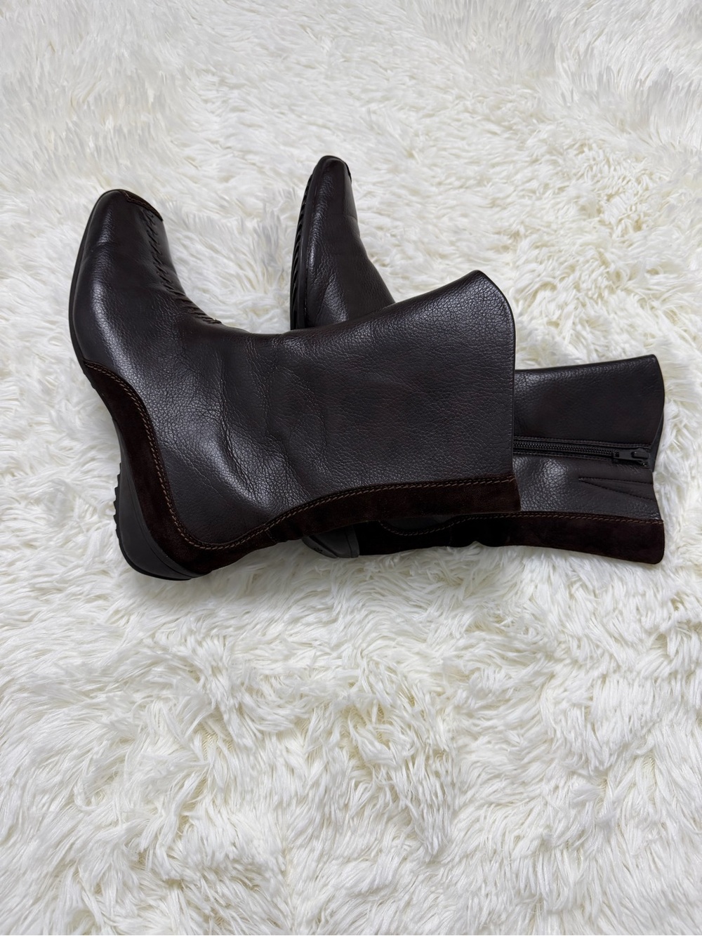 Paul Green Brown Leather Mid-Calf Boots | Square Toe & Side Zip | Size 6 Y2K - Picture 7 of 12